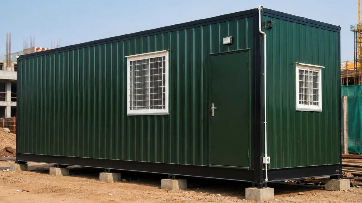 Premium green MS porta cabin site office for an IMT Manesar plant plot