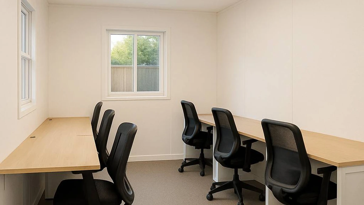 White-interior porta cabin office layout by SAMAN for a Mysore industrial site
