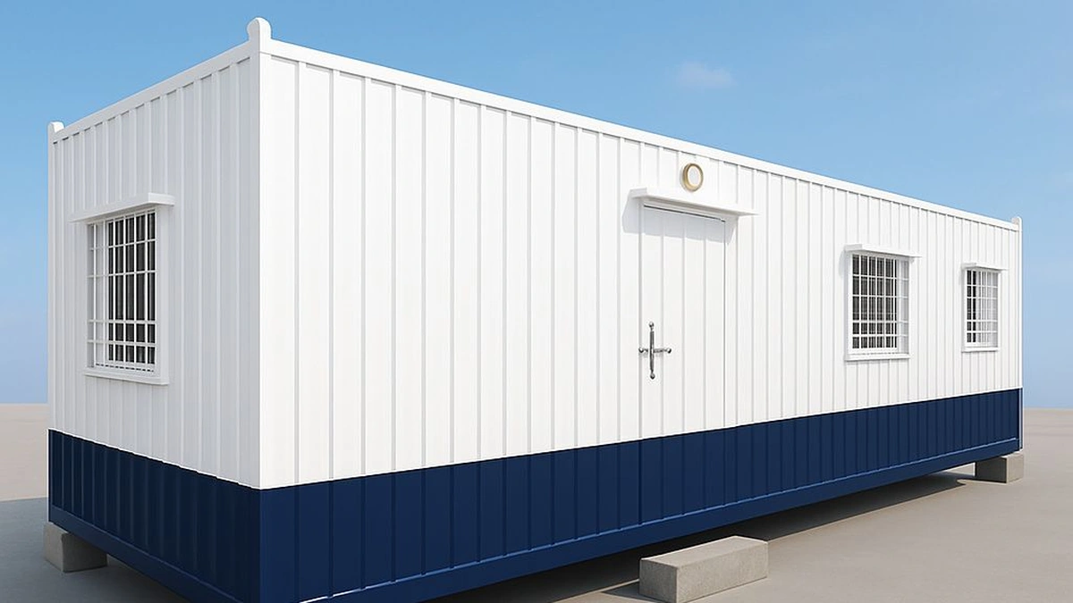 Porta cabin in Visakhapatnam â€” blue MS steel-frame unit by SAMAN, dispatched from Bangalore