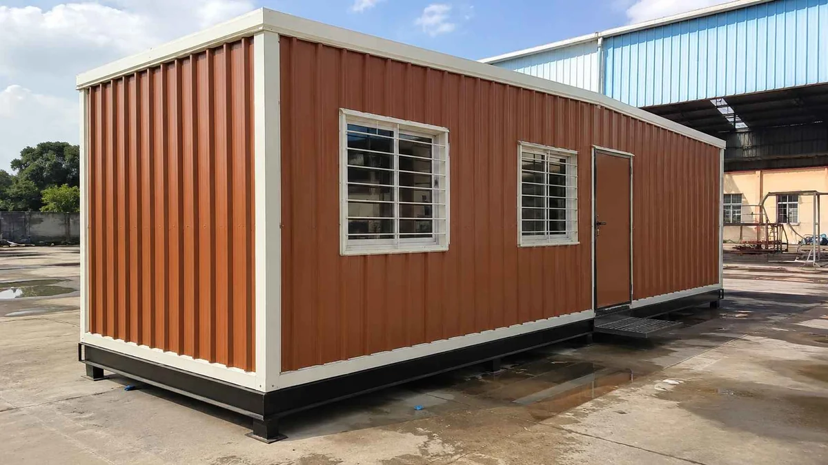 Copper brown MS porta cabin inspected and ready to dispatch to an Indore industrial site