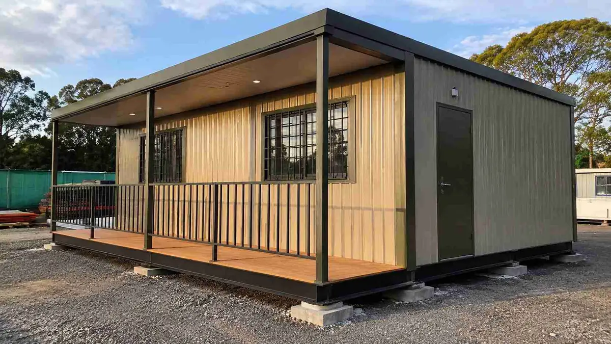 MS porta cabin with front verandah deck used as site supervisor office at a Kanpur industrial plant