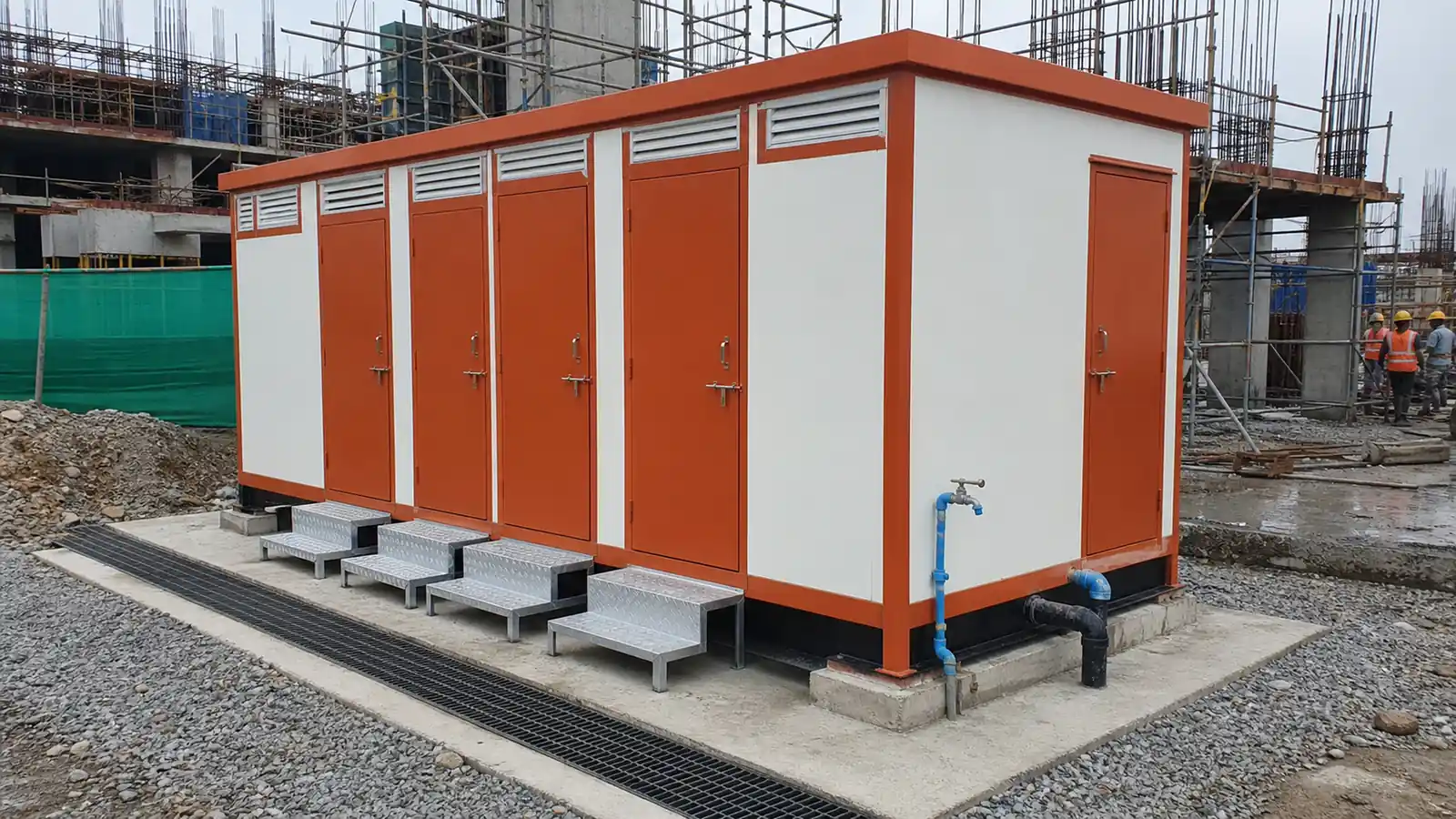 Ablution block connected and in service on a working project site