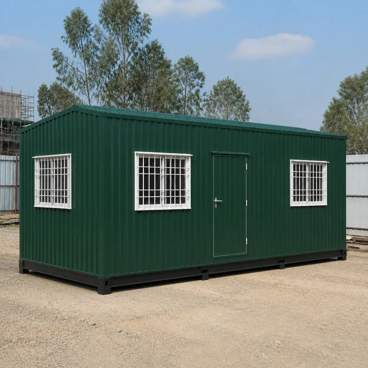 20 × 10 ft site cabin from the right end, front wall openings and the end wall window together