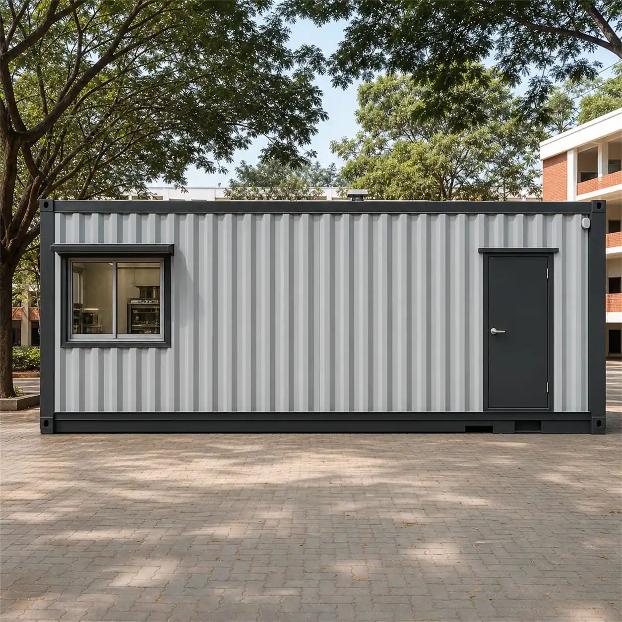 SAMAN container cafe 20x10x8.5 ft, 200 sq ft seating 17, left side elevation