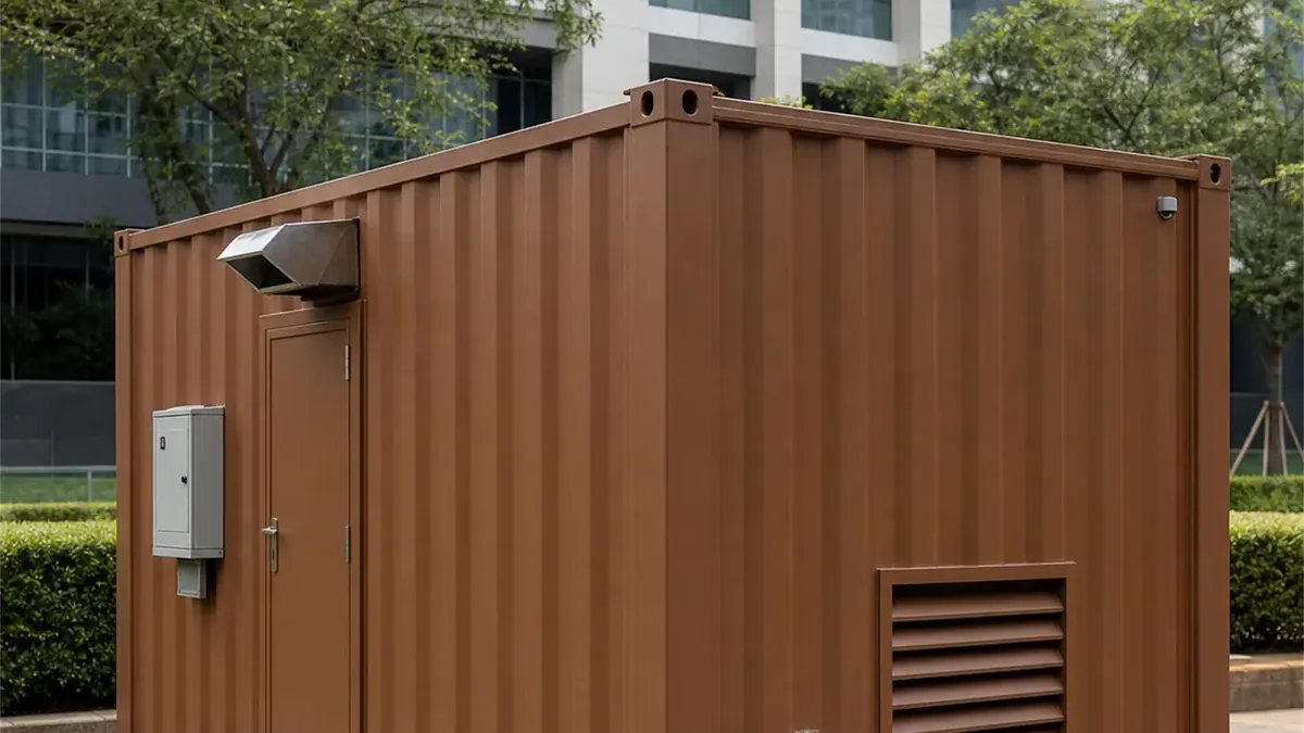 SAMAN container cafe 10x10x8.5 ft, 100 sq ft, rear right angled exterior view, wide view