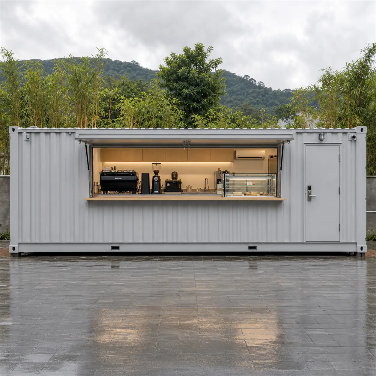 SAMAN container coffee shop 20x10x8.5 ft, 200 sq ft, straight-on front elevation