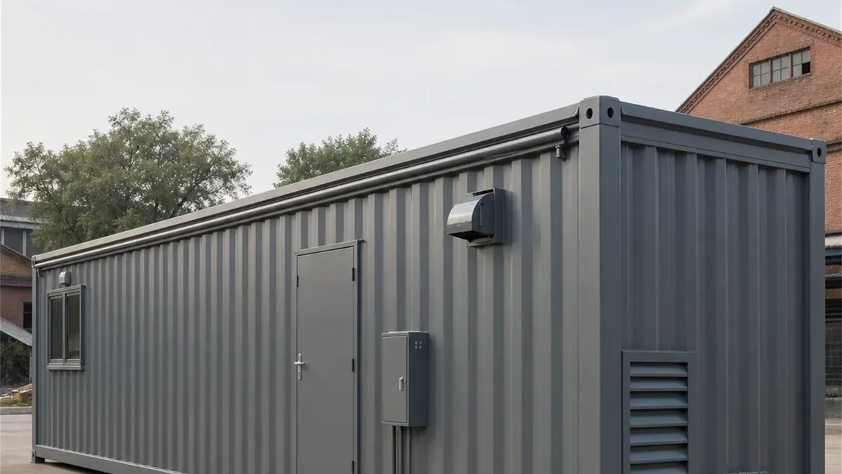 SAMAN container coffee shop 40x10x8.5 ft, 400 sq ft, rear right angled exterior view, wide view
