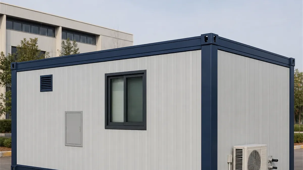 SAMAN container hotel module 10x10x8.5 ft, 100 sq ft, rear right angled exterior view, wide view