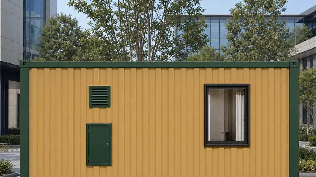 SAMAN container hotel module 20x10x8.5 ft, 200 sq ft, rear elevation, wide view