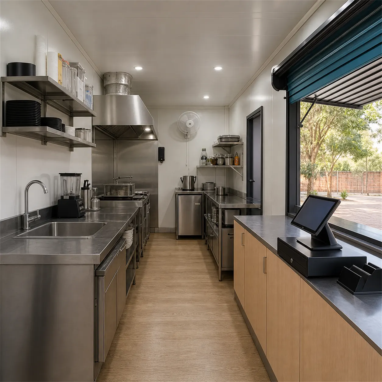SAMAN container restaurant 20x10x8.5 ft, interior of the service counter zone