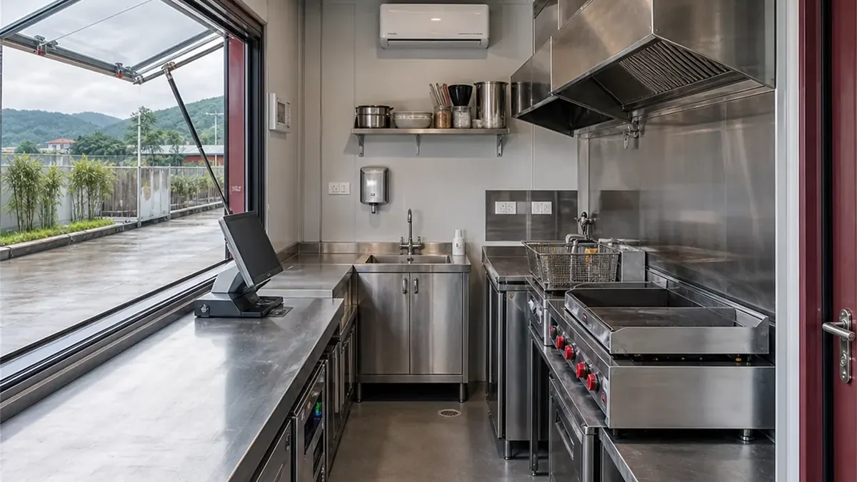 SAMAN container restaurant 10x10x8.5 ft, interior of the primary zone, wide view