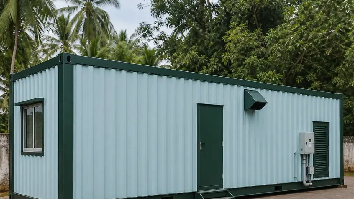 SAMAN container restaurant 40x10x8.5 ft, rear right angled view, wide view