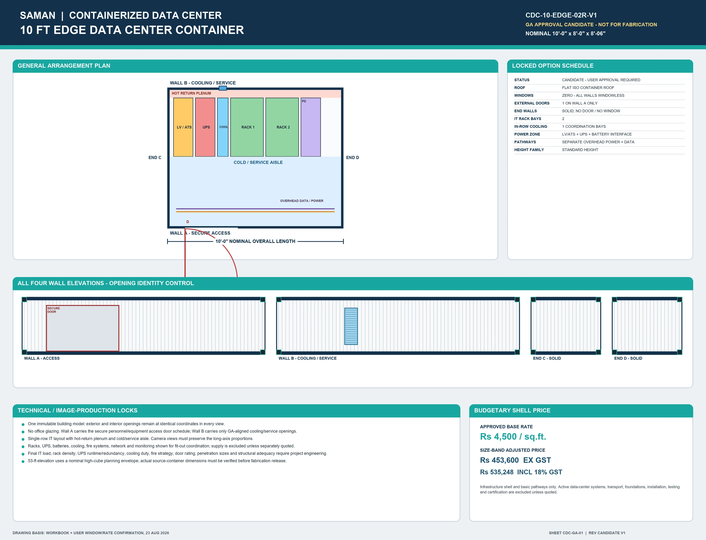 Approved general arrangement board CDC-GA-01 for the 10 ft edge data center container