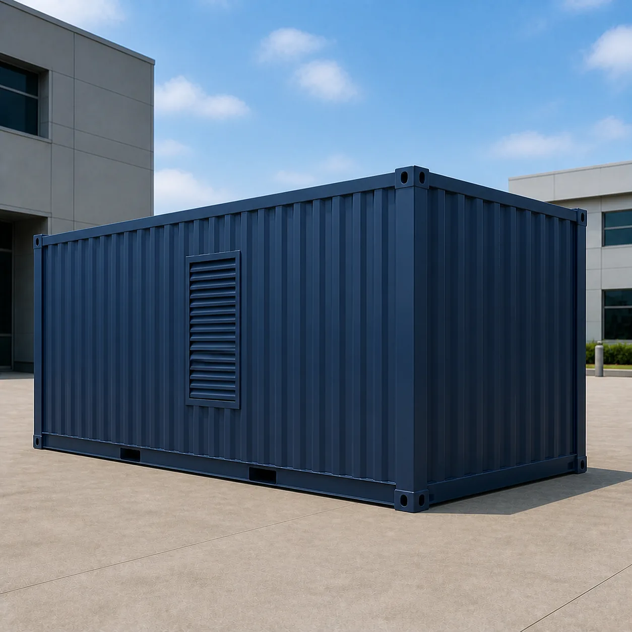 Navy 10 ft edge data center container, service wall carrying a single cooling louvre