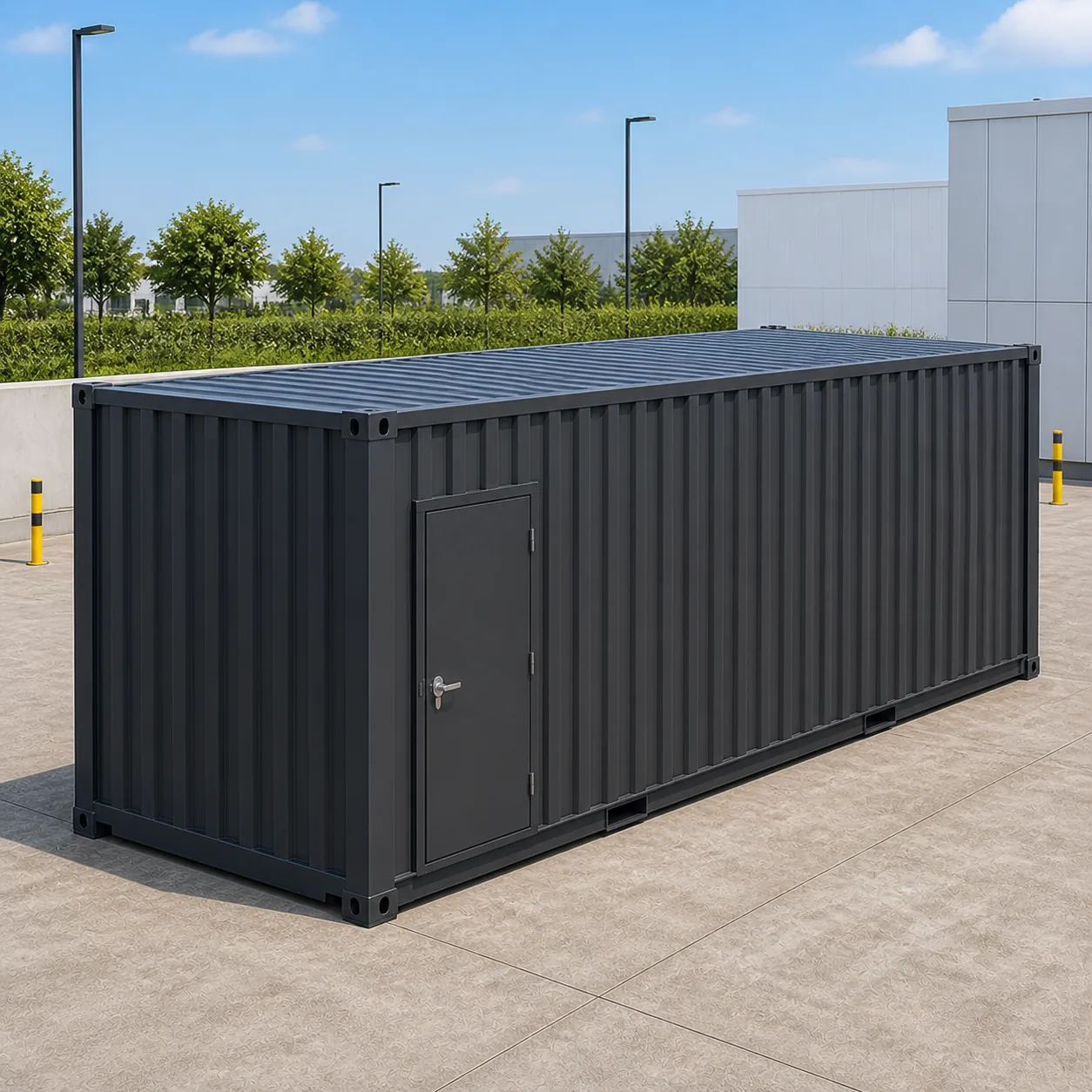 Charcoal 20 ft edge data center container, one secure door set into the access wall