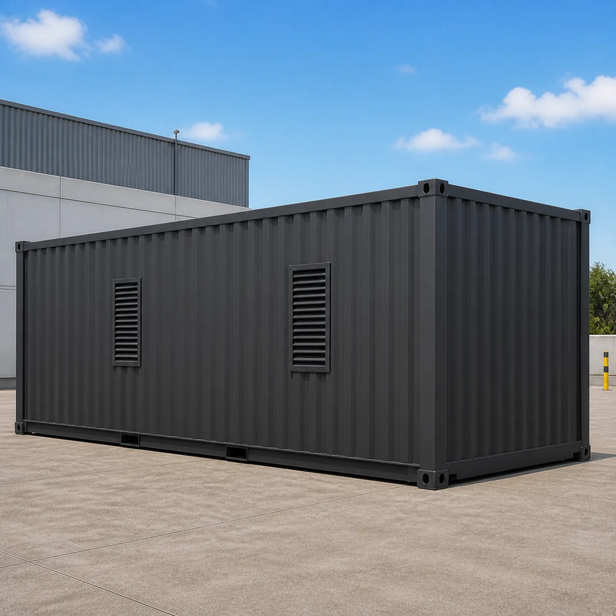Charcoal 20 ft edge data center container, two cooling louvres on the service wall