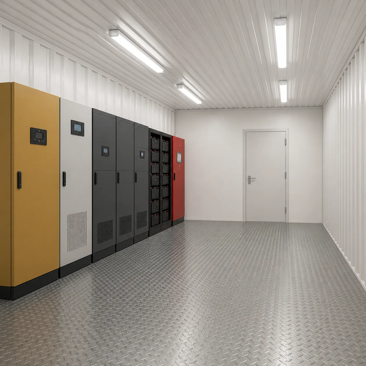 Power and control zone of the 40 ft ISO unit, LV panel, UPS and battery cabinets