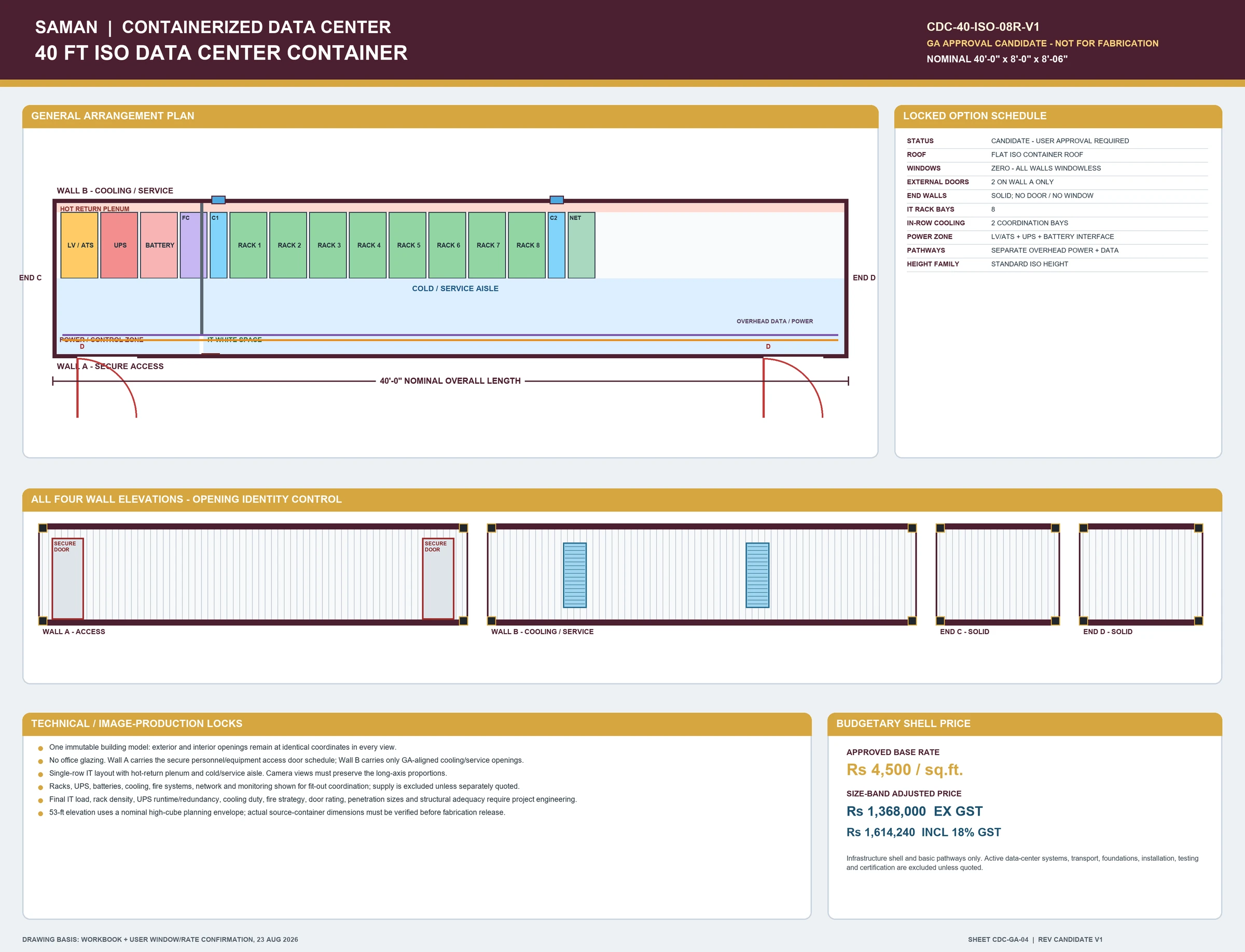 Approved general arrangement board CDC-GA-04 for the 40 ft ISO data center container