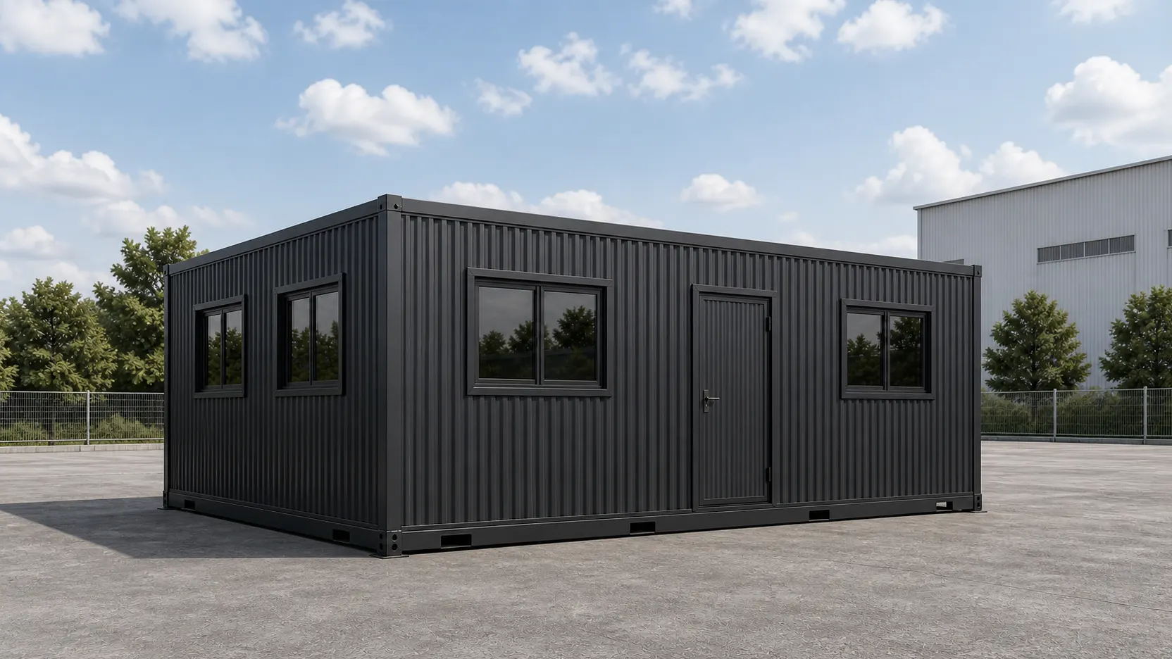 Approved visualisation of the 20 by 20 ft expandable container office, deployed
