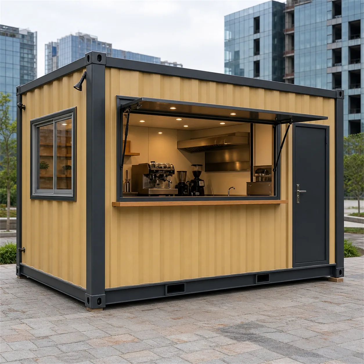 SAMAN food truck container 10x10x8.5 ft, front left three-quarter hero view