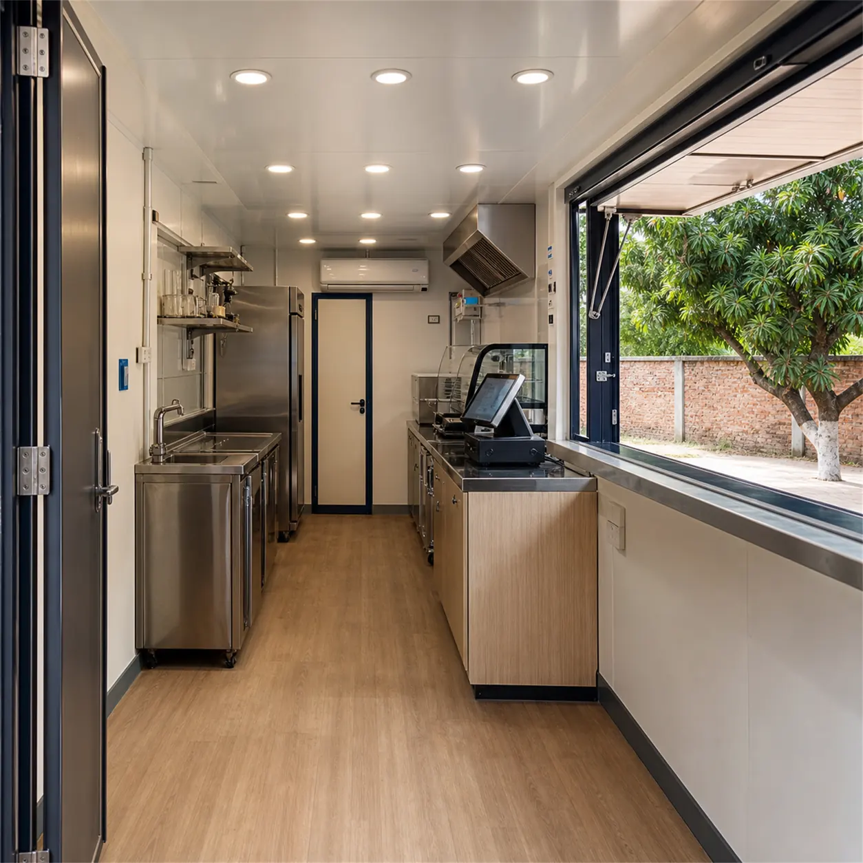 SAMAN food truck container 20x10x8.5 ft, interior along the entrance axis