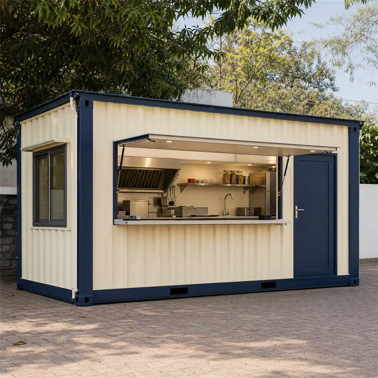 SAMAN food truck container 20x10x8.5 ft, front left three-quarter hero view