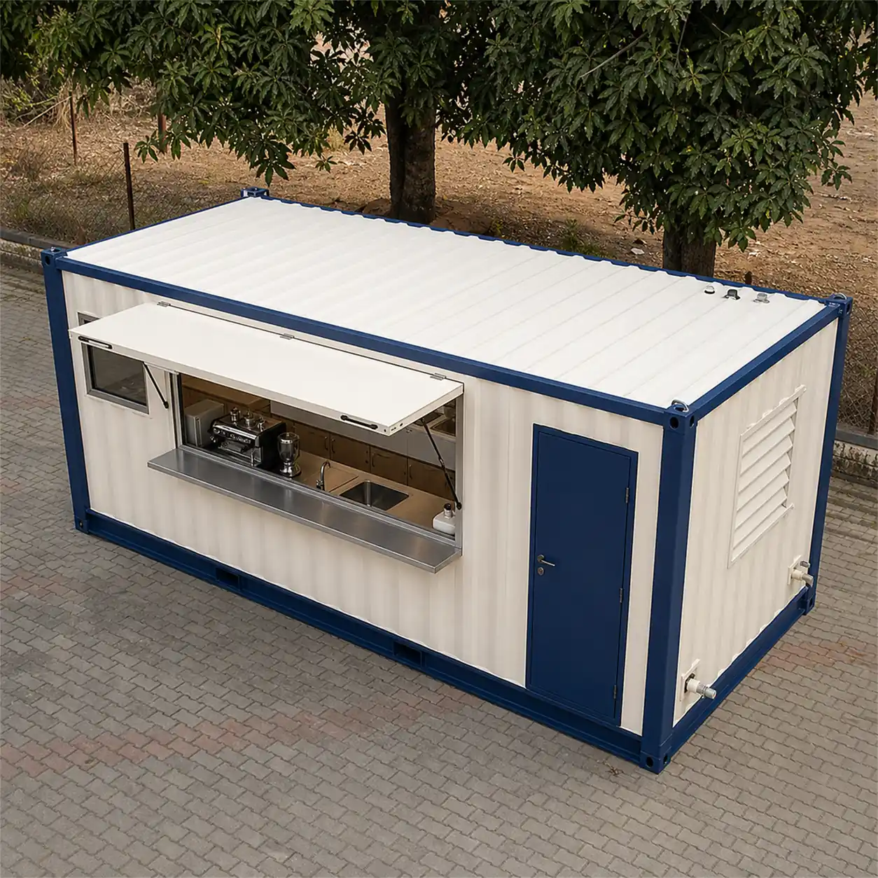 SAMAN food truck container 20x10x8.5 ft, elevated front right view
