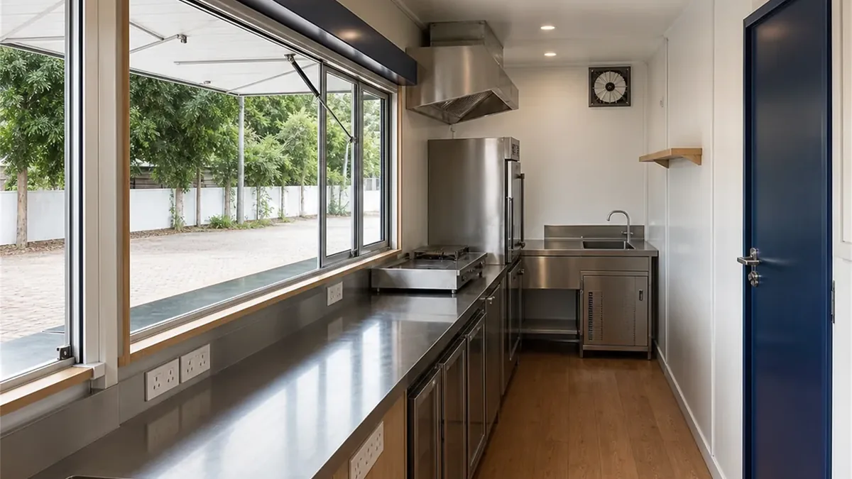 SAMAN food truck container 20x10x8.5 ft, interior of the primary zone, wide view