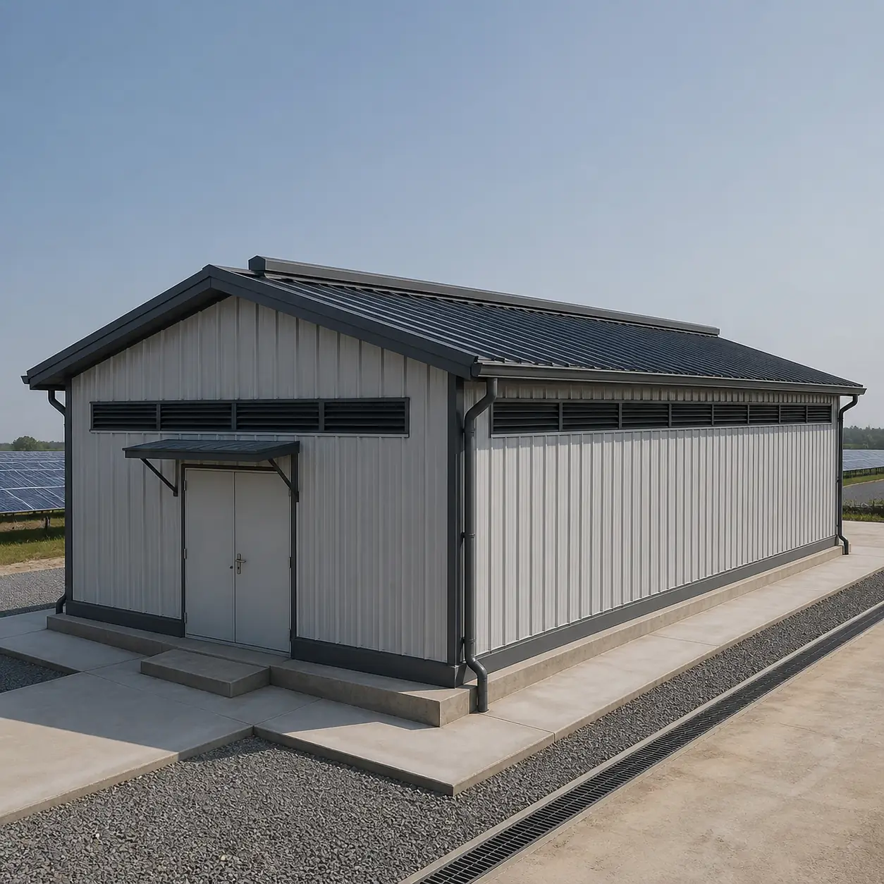 20x30 ft labour shed on hardstanding with concrete steps at the entrance door