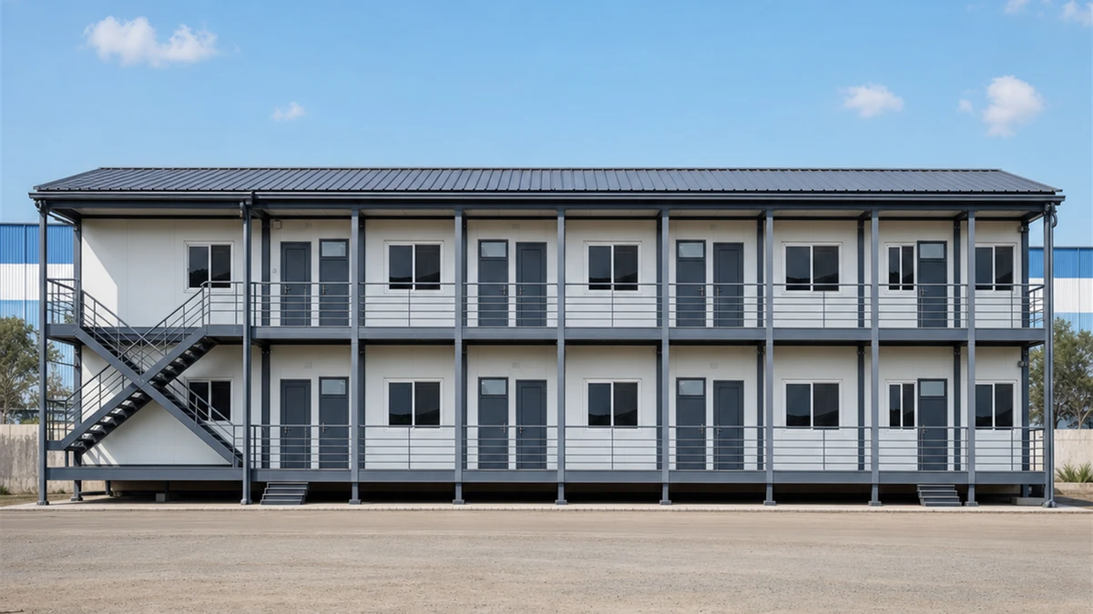The 90 ft shed square on, ventilator banks running high along the hall.