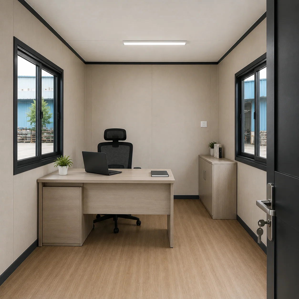 Inside a 10×10 ft mini porta cabin: compact finished entrance