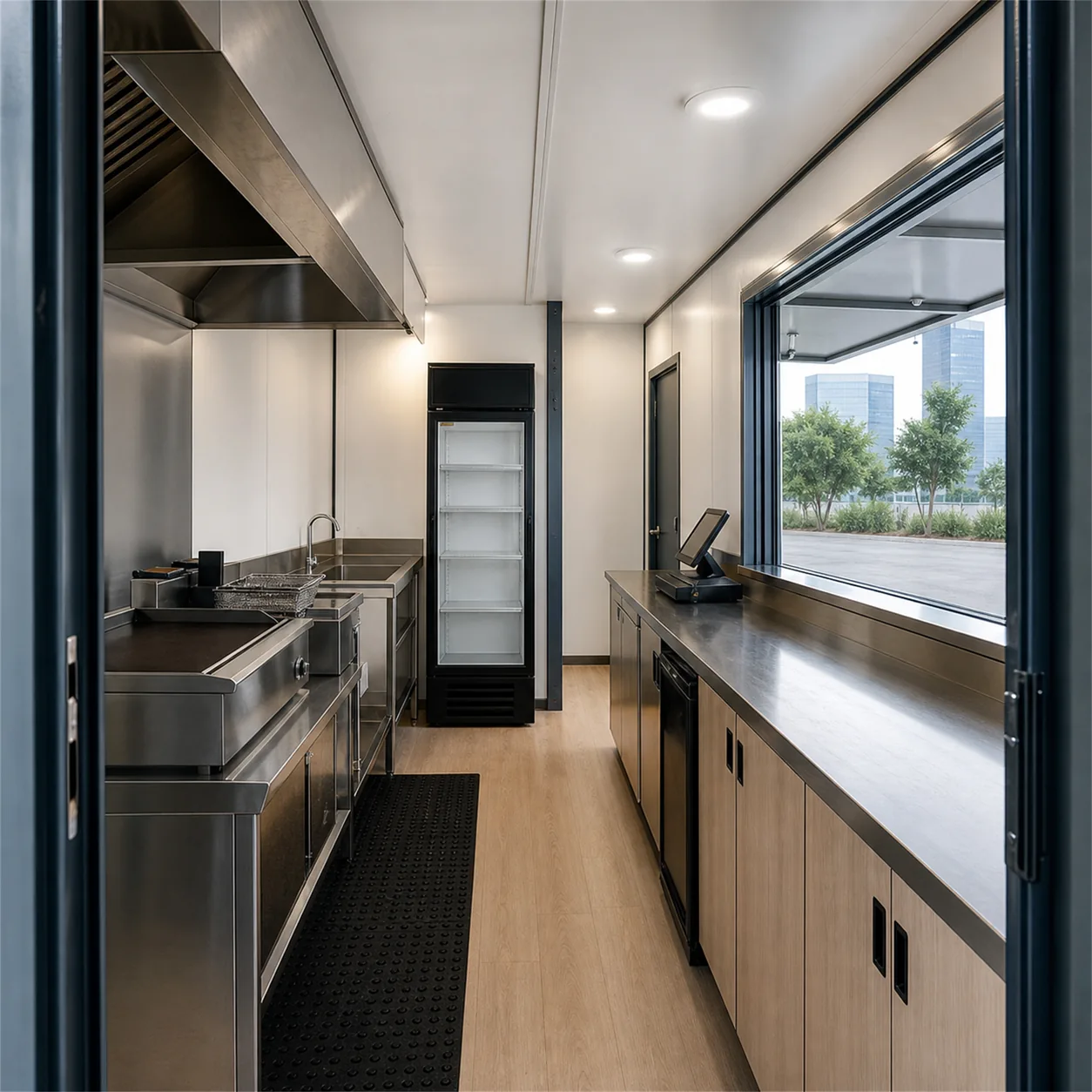 SAMAN modular container cafe module 20x10x8.5 ft, 200 sq ft, interior of the service counter zone