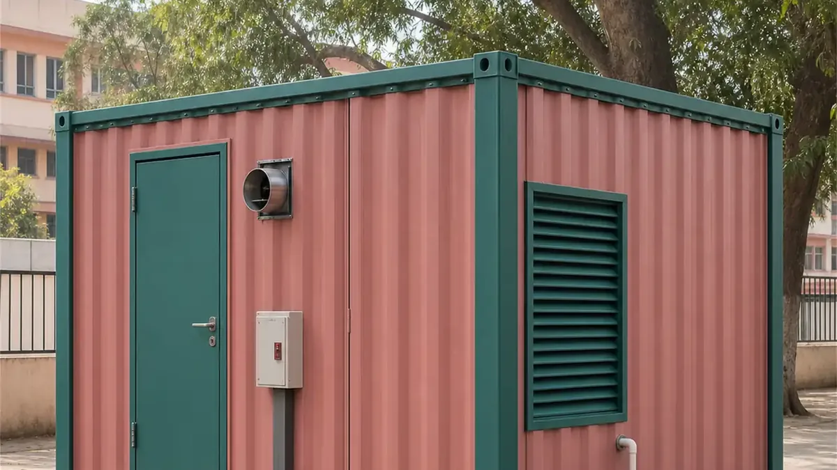 SAMAN modular container cafe module 10x10x8.5 ft, 100 sq ft, rear right angled exterior view, wide view