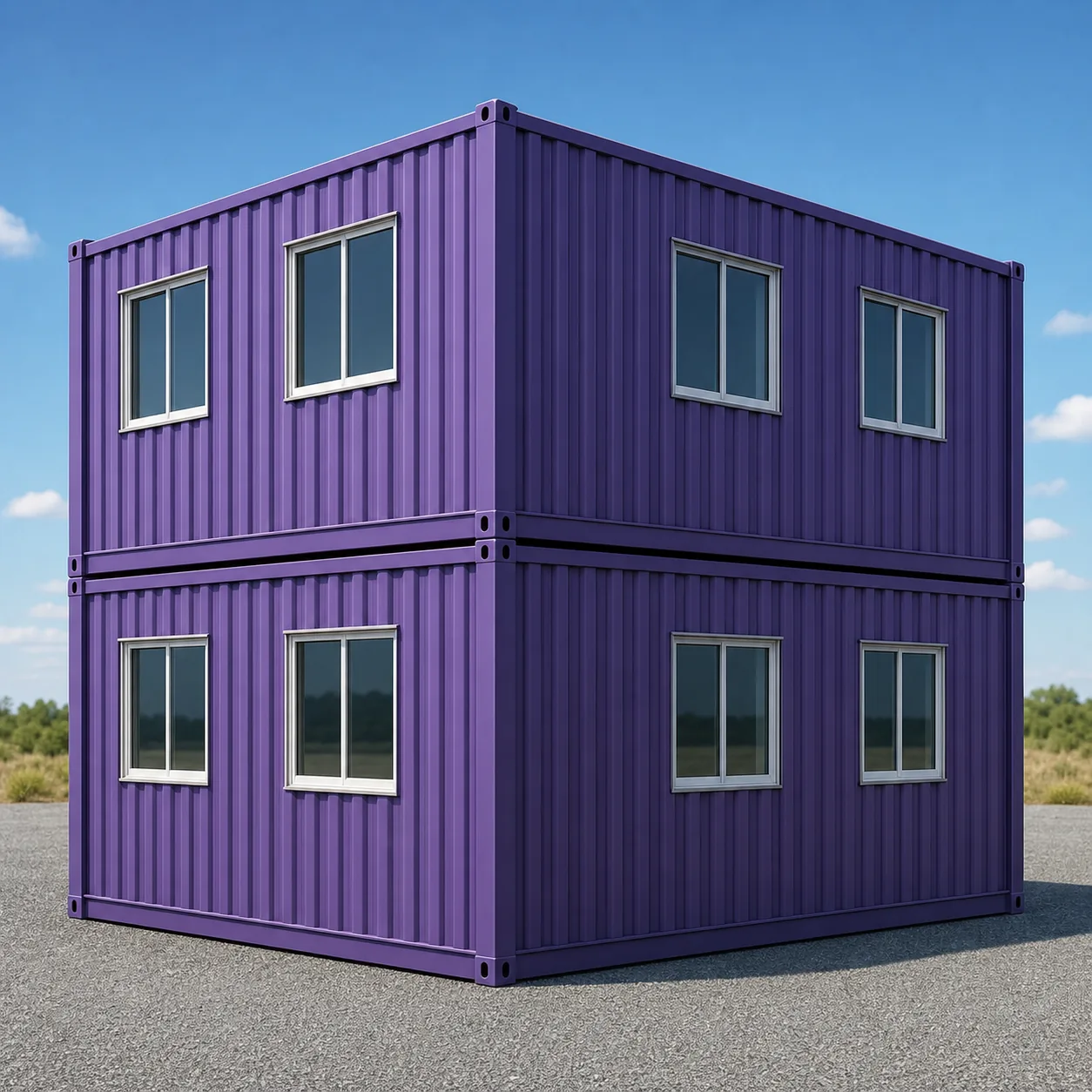 20 x 16 ft G+1 container office corner with two Wall B windows and two end wall windows per floor
