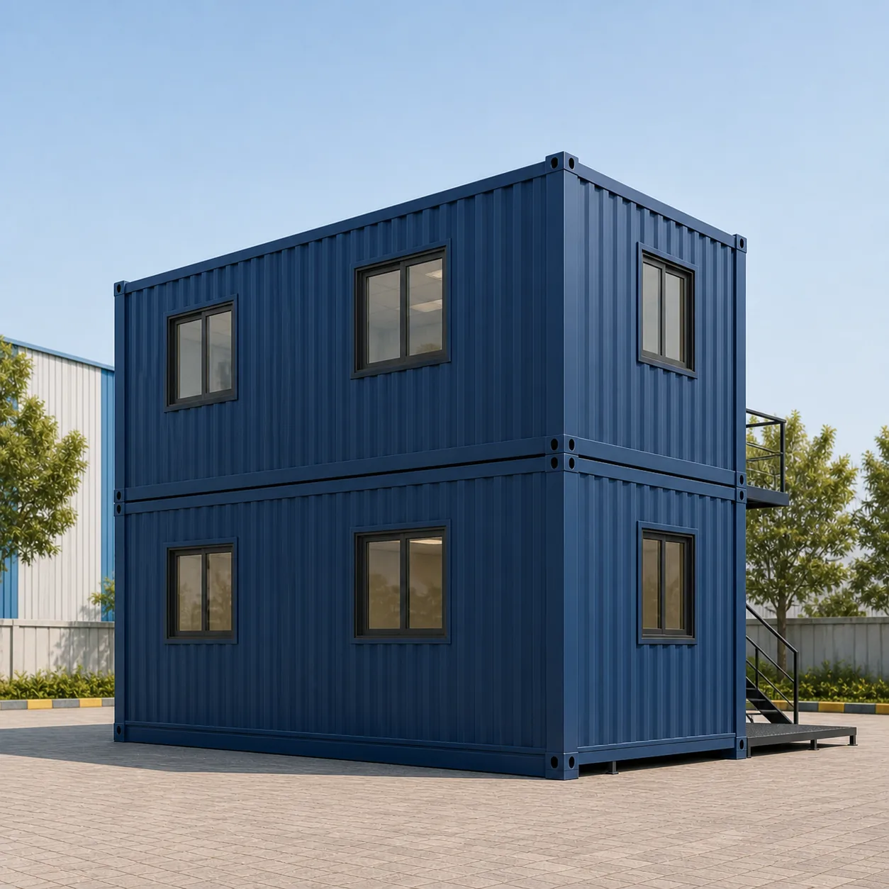 Wall B of a 20 x 8 ft G+1 container office with two windows on each floor and no external door