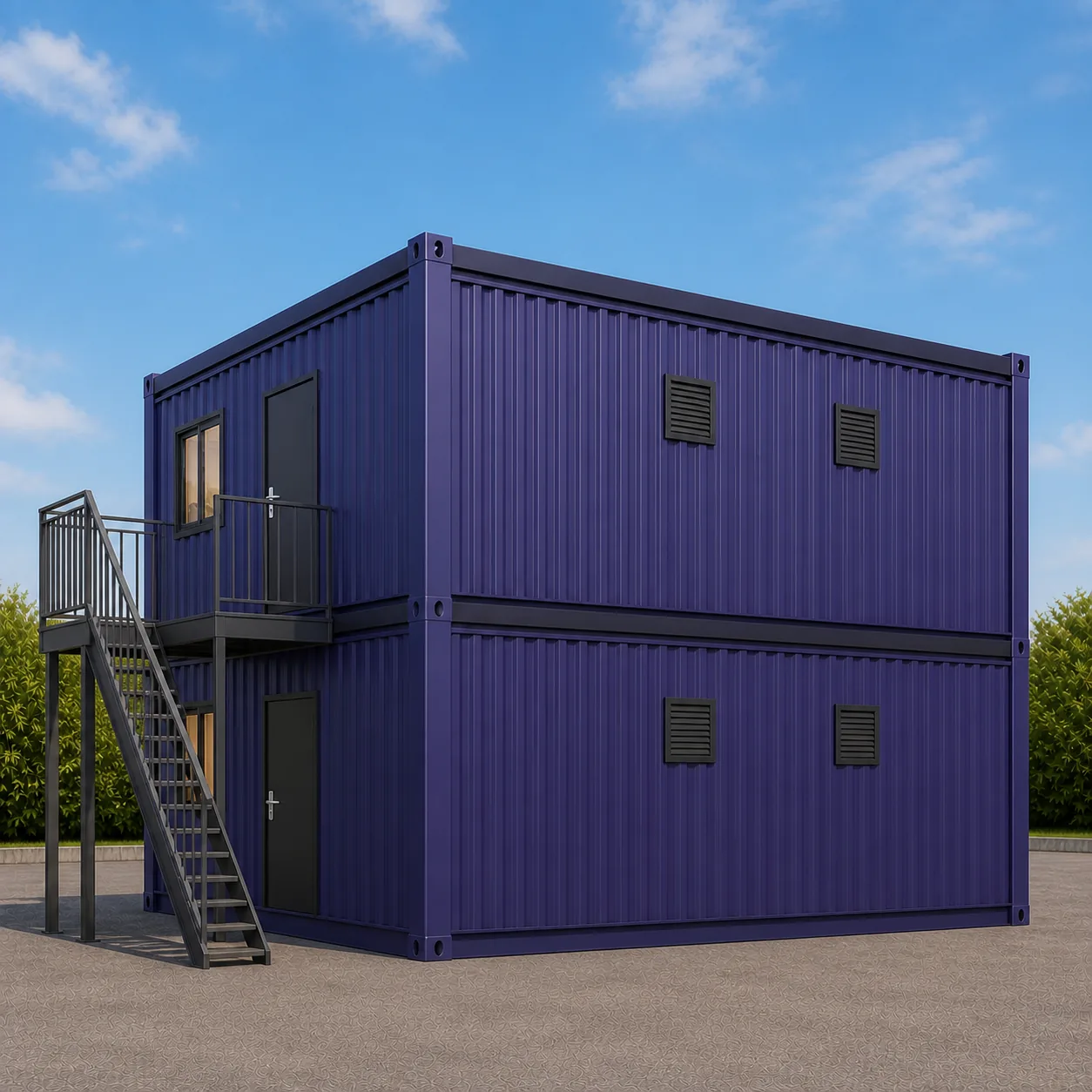 40 x 24 ft G+1 container office at the service end, Wall A window and door with first floor deck
