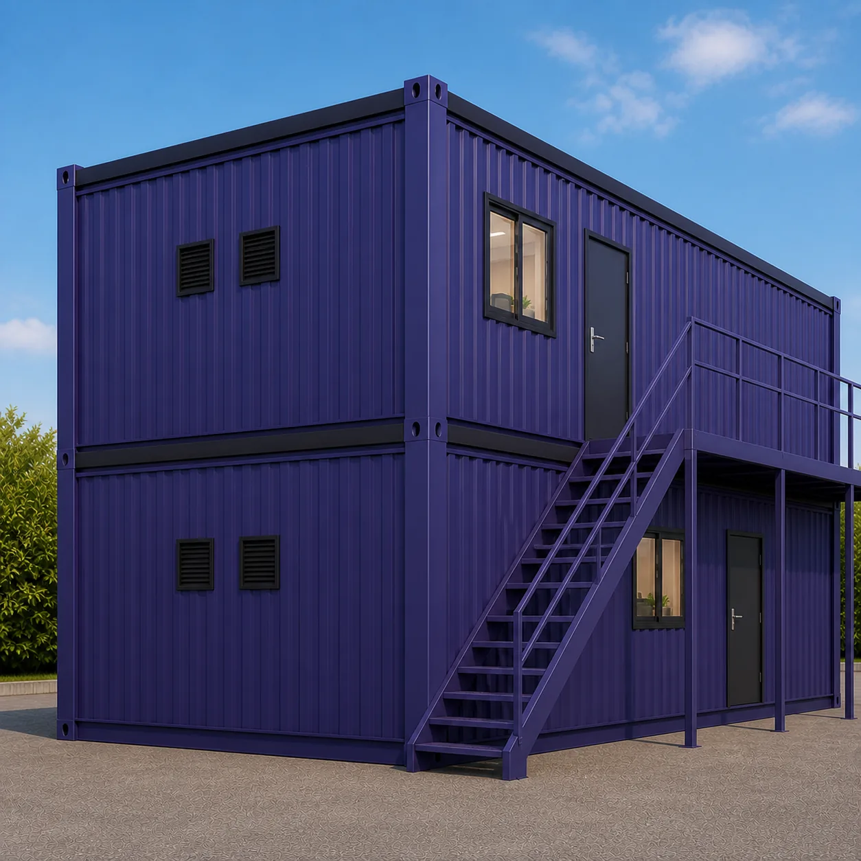 Solid service end of a 40 x 24 ft G+1 office, two louvres per floor and the corner access stair