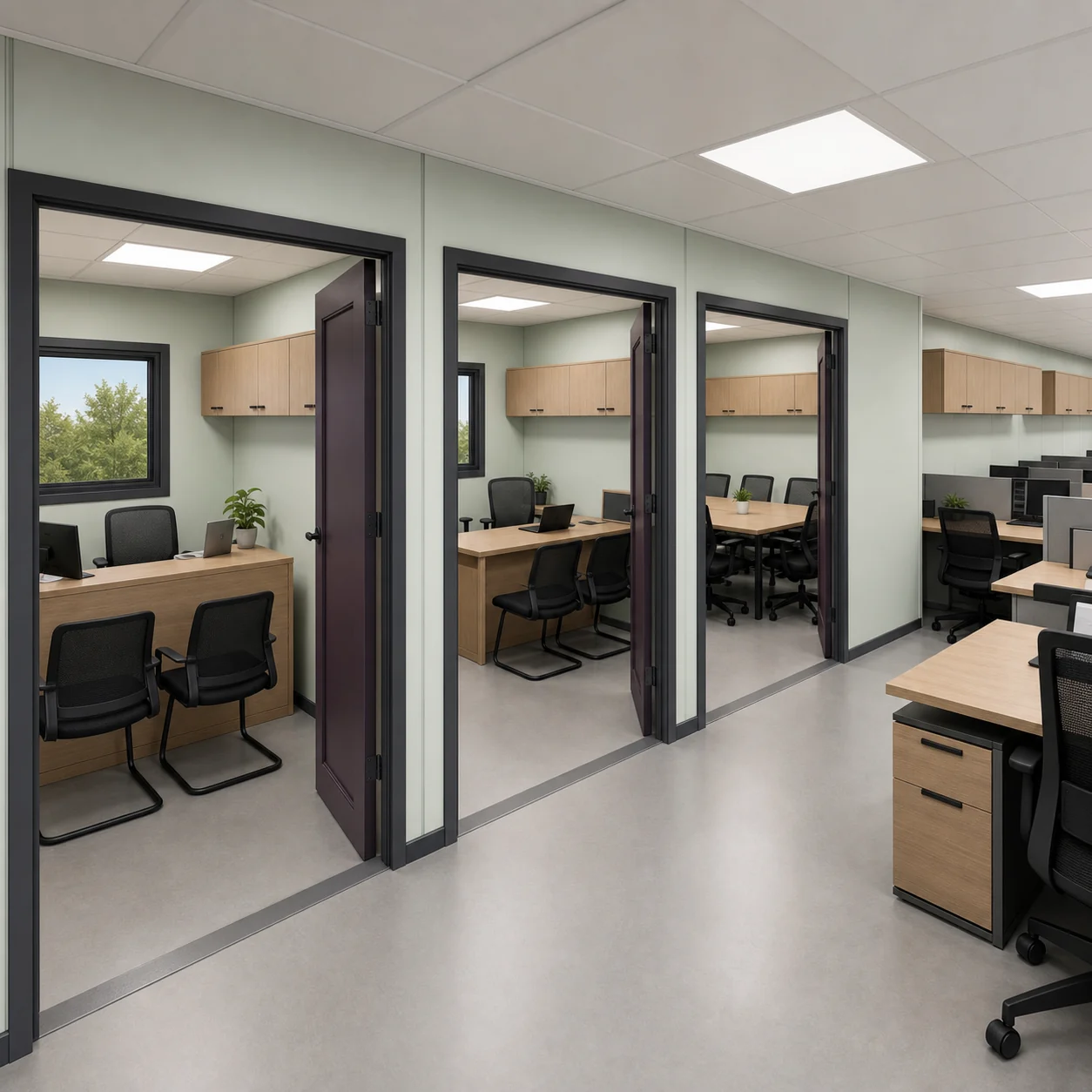 Reception, manager and conference rooms along the end wall of a 40 x 24 ft G+1 office floor
