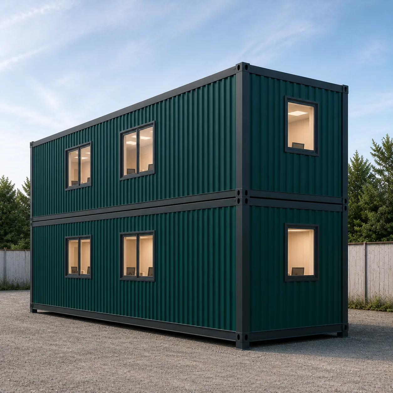 Wall B of a 40 x 8 ft G+1 container office with two windows per floor and no external door