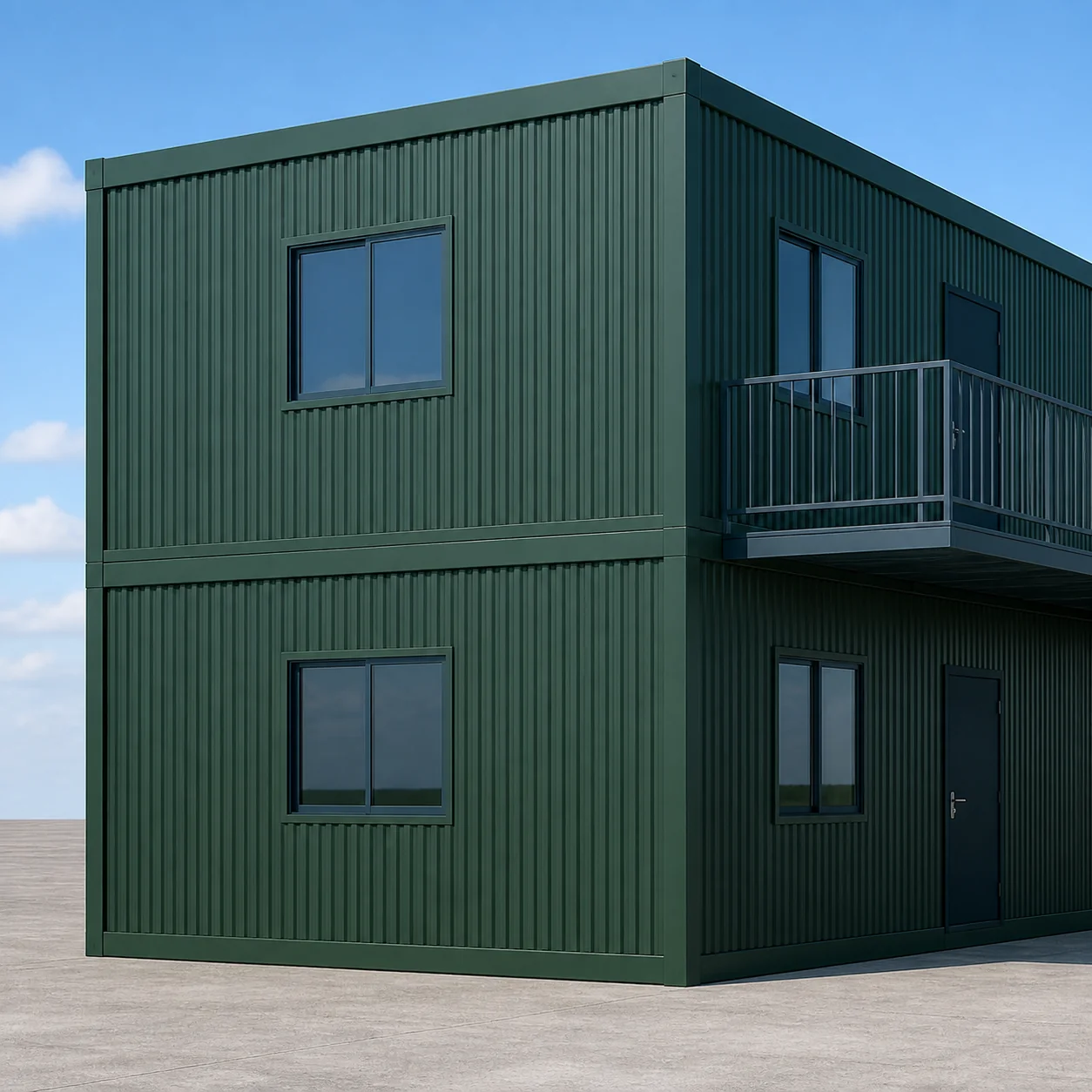 End C of a 40 x 8 ft G+1 unit showing the manager window, Wall A window and door beyond