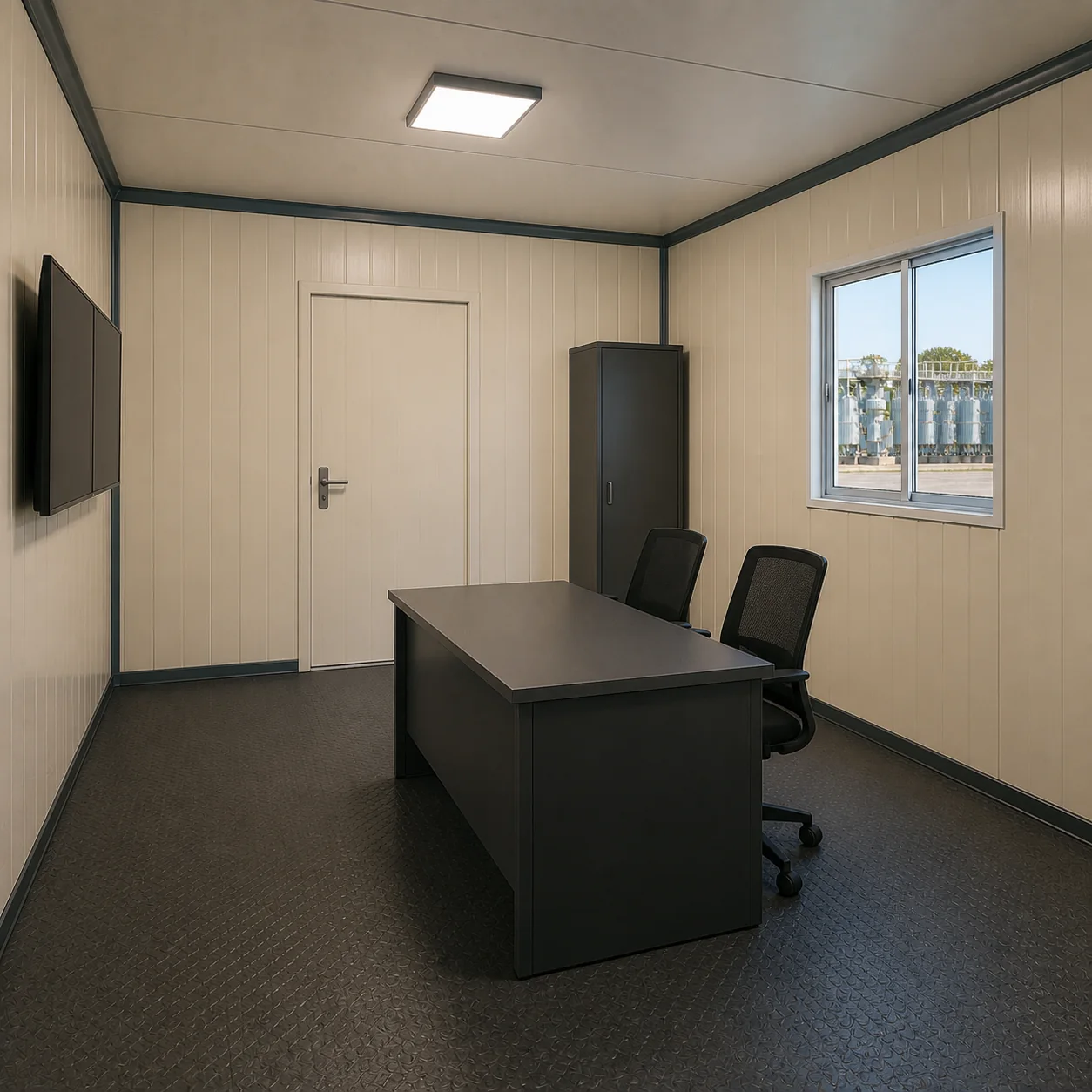 10×10 ft SAMAN portable control room operator room with 2 operator positions on 1 console island