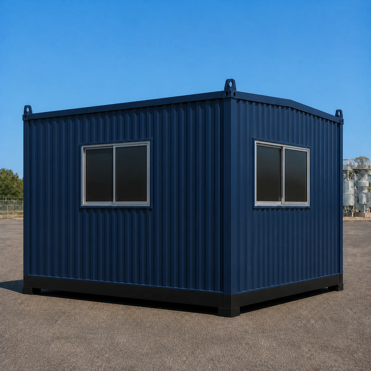 10×10 ft SAMAN portable control room rear elevation, Wall B window wall with no external door