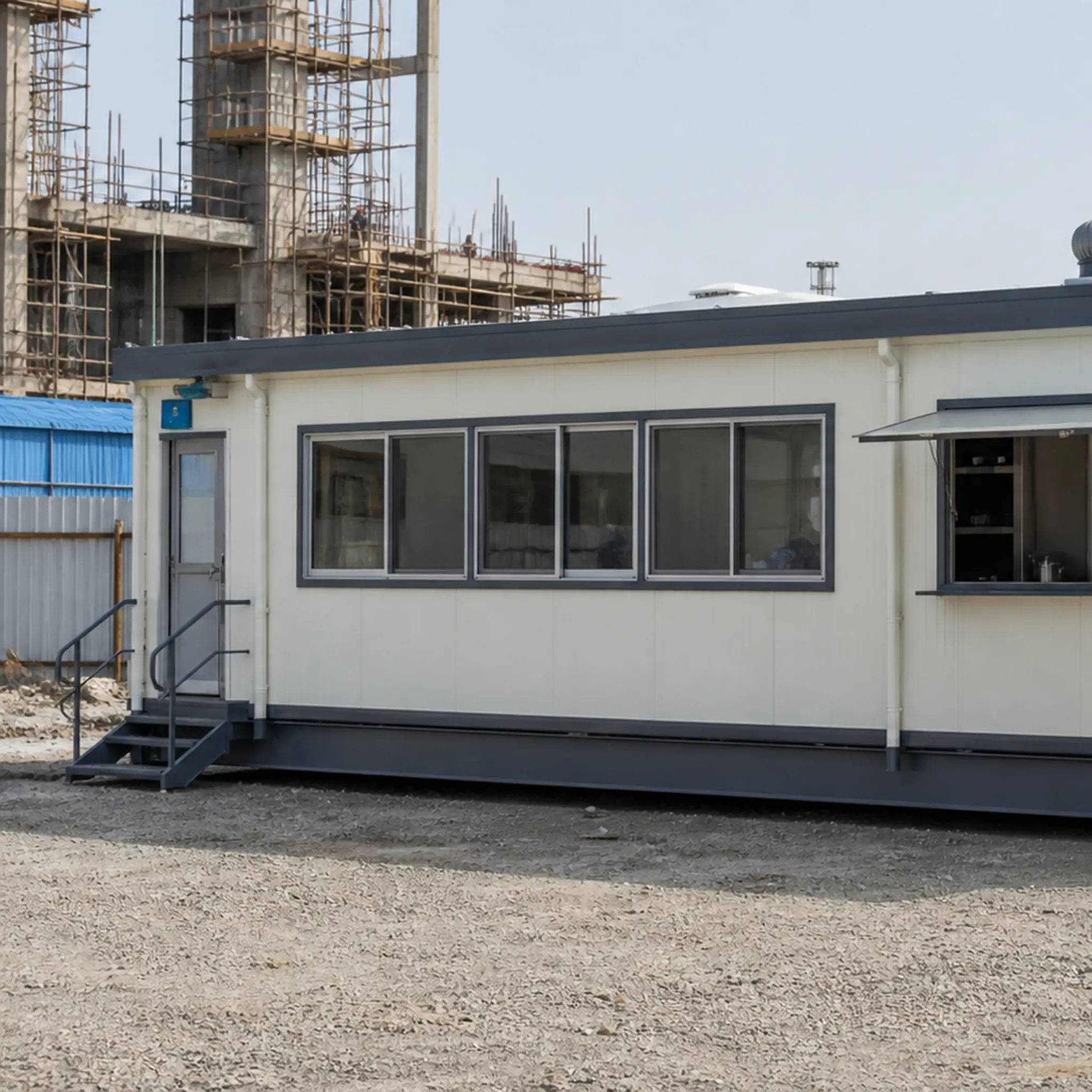 20x10 ft prefab site canteen block on a project site
