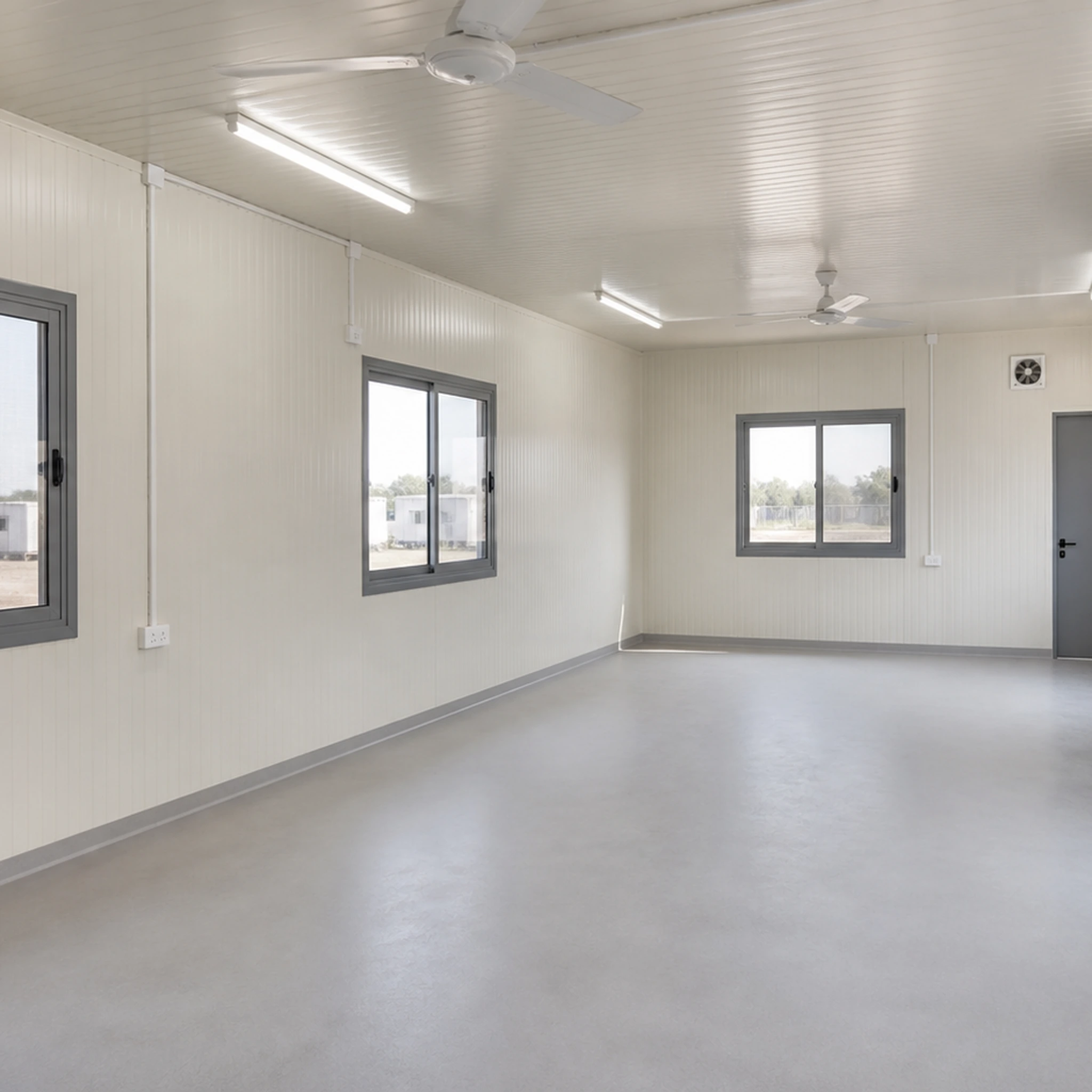 20x10 ft prefab site canteen, interior dining zone