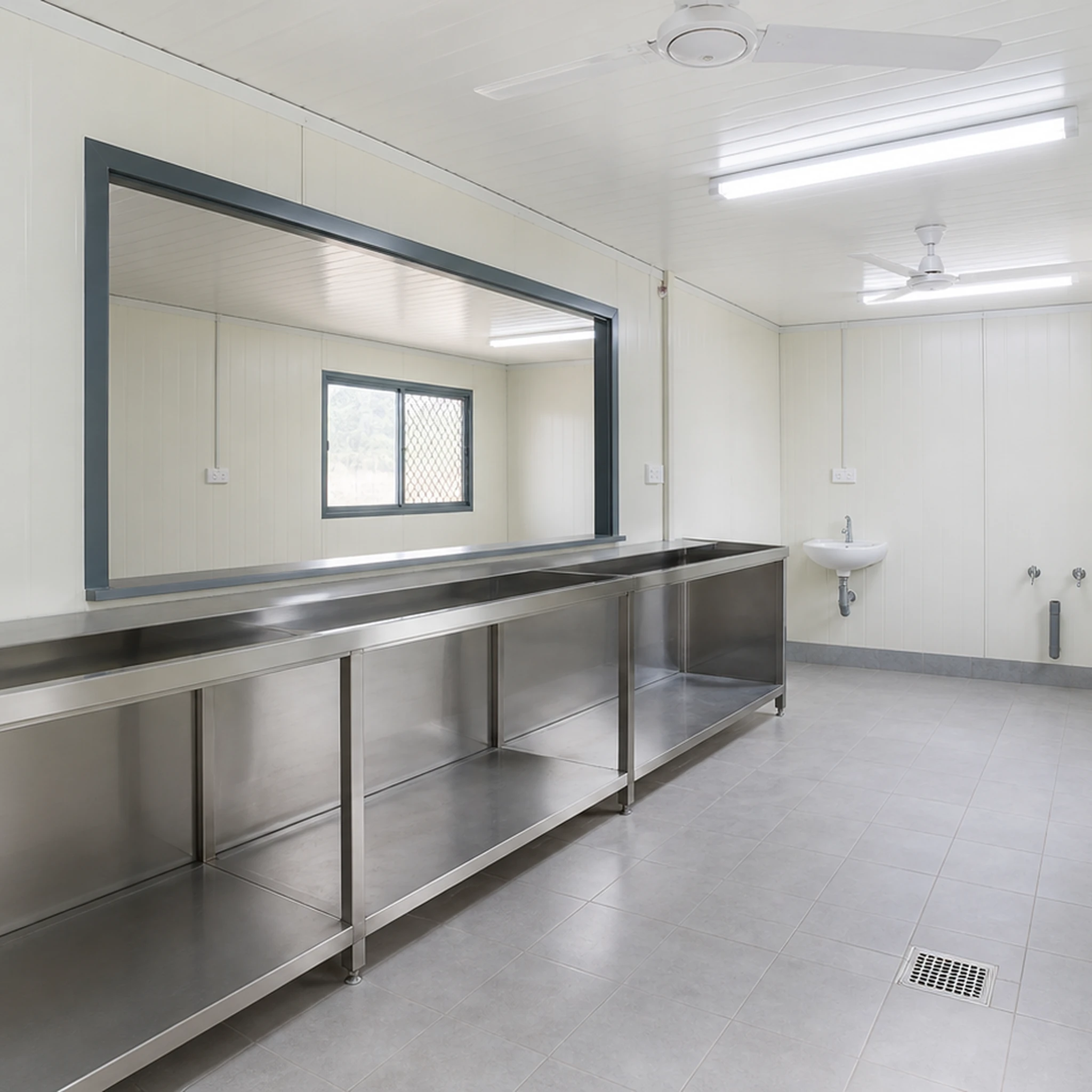 20x10 ft prefab site canteen, interior serving line
