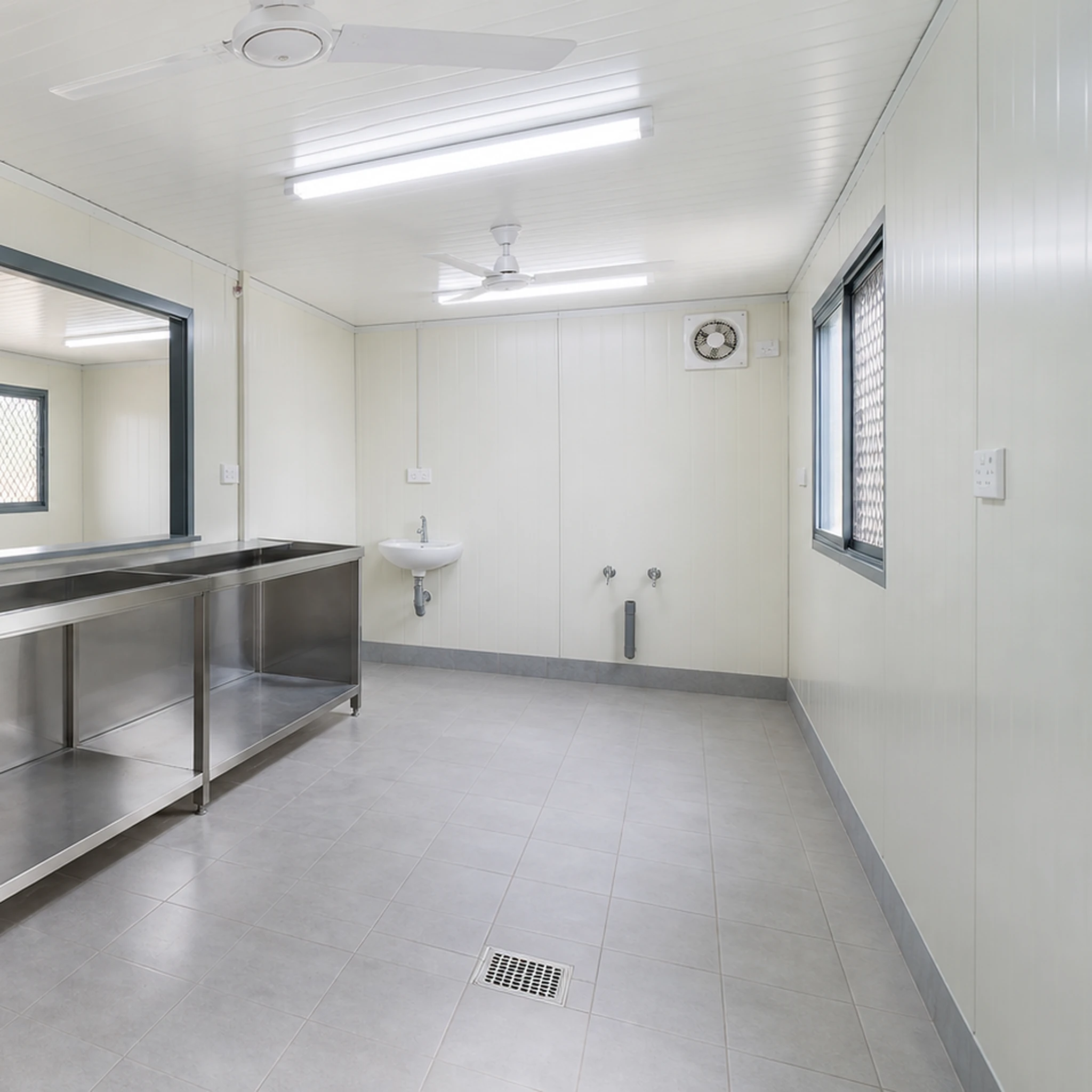 20x10 ft prefab site canteen, interior wash zone