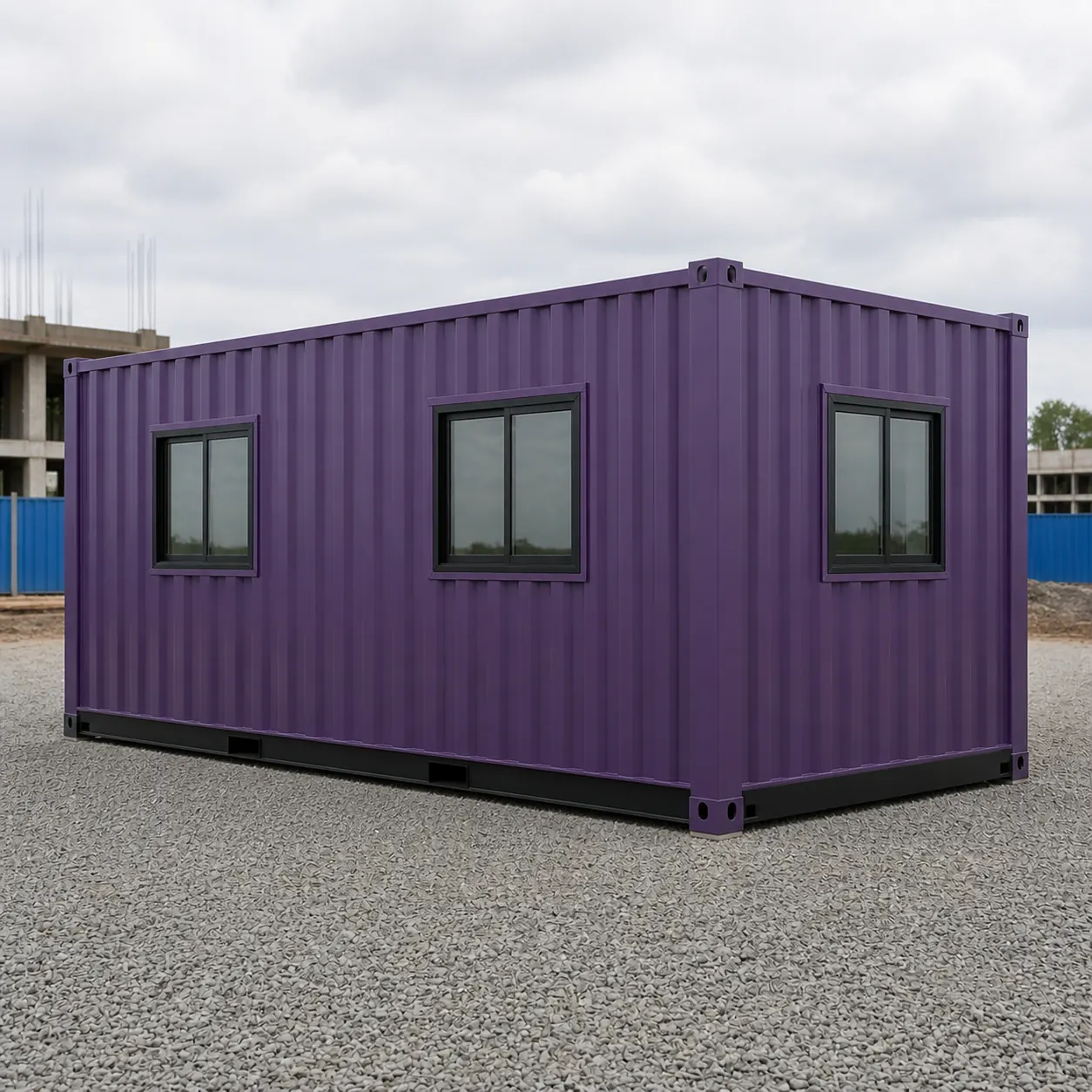 Rear wall of a 20 x 10 ft site office container with two windows and the end wall window