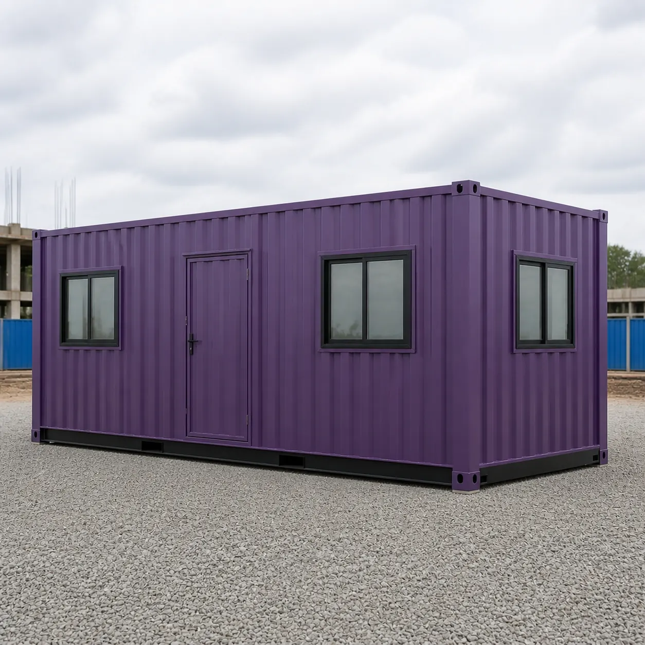 20 x 10 ft site office container from the front right, entry door and end wall in view