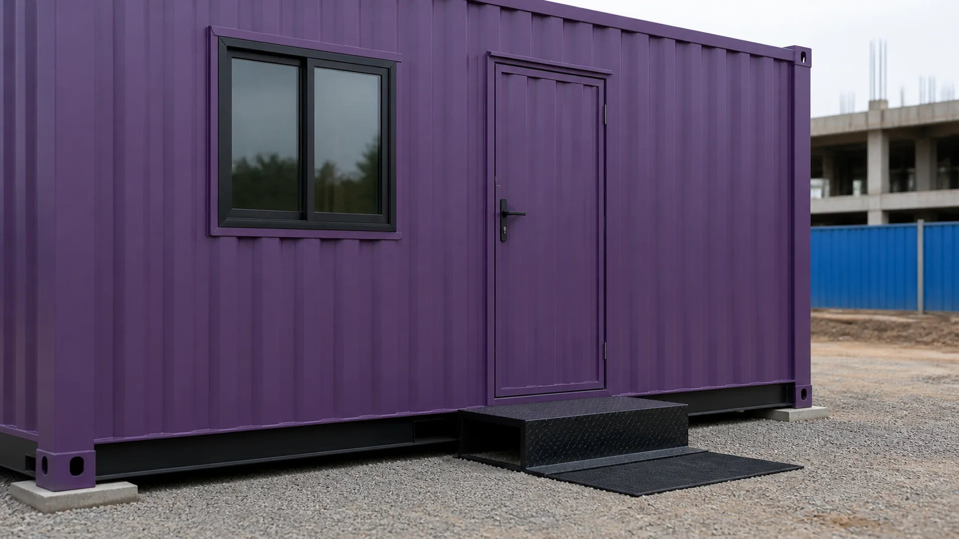 You may also like card for Site office container entrance with steel step, boot mat and concrete bearing pads