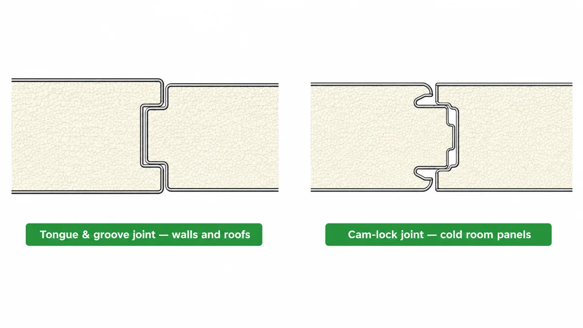 PUF panel joint detail diagram Technical diagram of the PUF panel tongue-and-groove joint detail